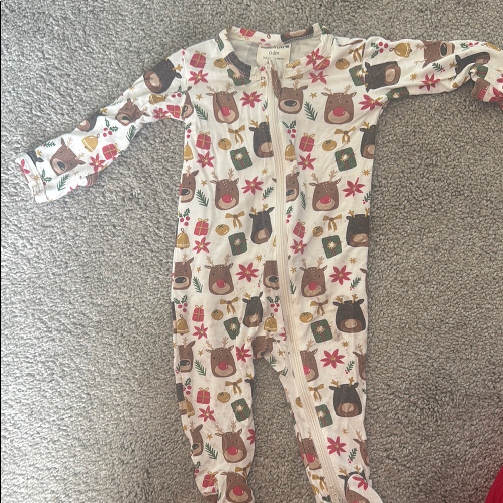 Holiday Reindeer Print Footed One-Piece - White - Spearmint Love, size 0-3 month